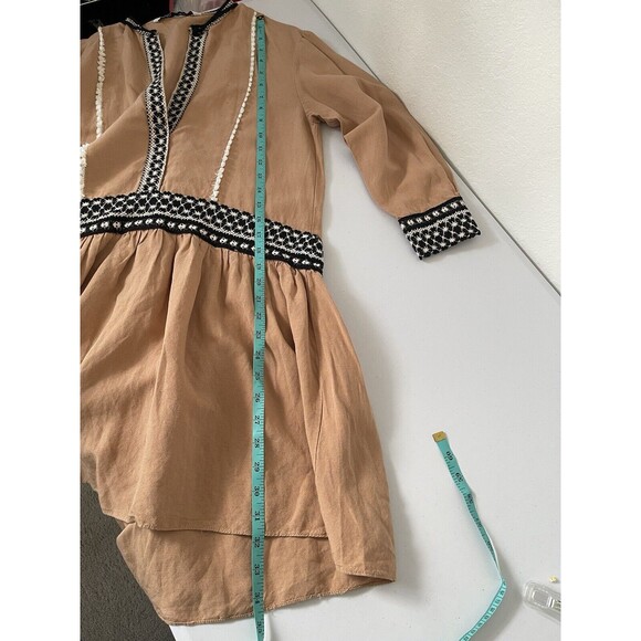 Zara Tan With black and white crochet detail hi-low Boho Dress size XS Tunic Top - Picture 6 of 10